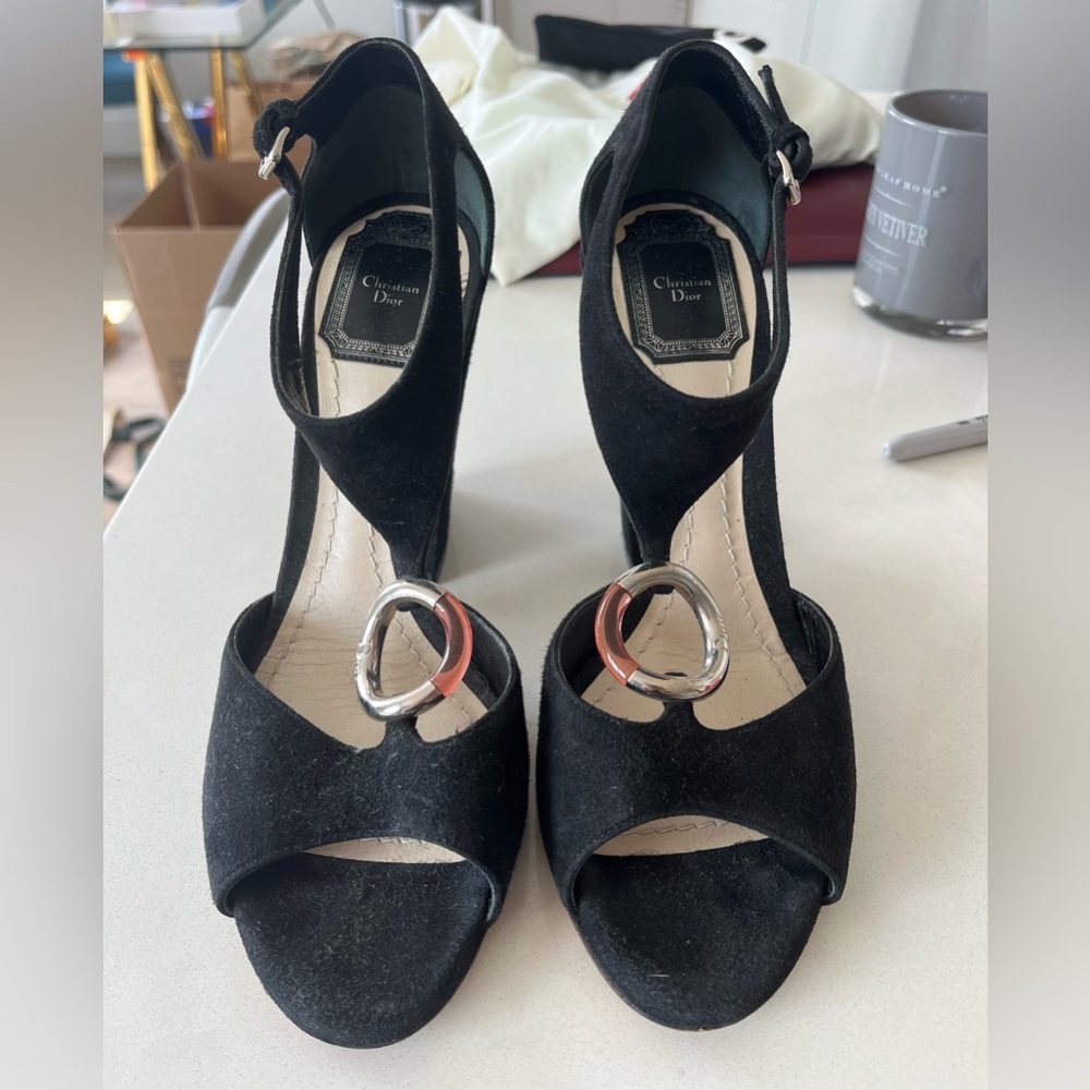 DIOR Black Suede Heel Sandals